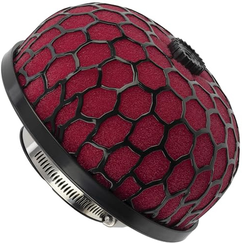 AERZETIX - K34129 - Filtro dell'Aria Sportivo Universale Ø76mm - Colore Rosso - per Auto Competizione Tuning Moto - Sistema di Aspirazione dell'Aria Motore