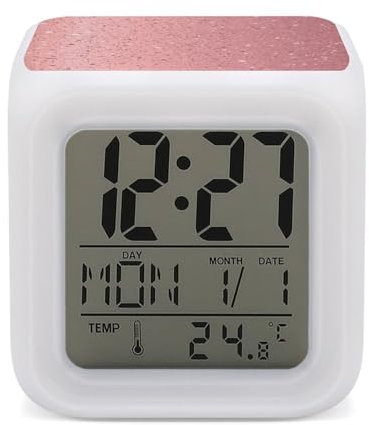 Rose Gold Giltter Digital Alarm Clock for Bedroom LED Display Deep Sleepers Bedside Alarms