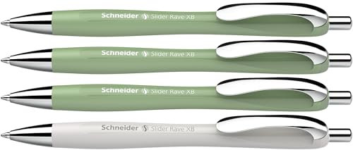 Schneider 132664 Slider Rave XB Kugelschreiber (Limitierte Sonderedition, 3x organic green, 1x silver grey, Made in Germany) 4 Stück, Schreibfarbe: blau