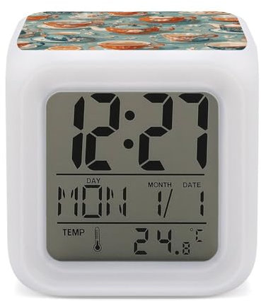 HJUQNGF Alarm Clock Small LED Display Digital Alarm Clock Teapot and Mug Colorful Clock Electronic Clock with 7 Ambient Lighting Sleep Timer for Bedrooms Simple Operation