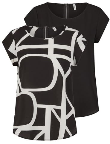 ONLY Tshirt Damen Regular Fit ONLVIC 2er Pack Rundhals Kurzarm Bluse Top Sommer Basic Muster Einfarbig, Größe:40, Farbe:Black/Maritime Great Logo (15284243)