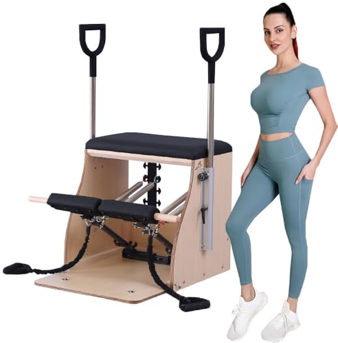 Pilates-Stuhl Kombistuhl mit geteilten Pedalen und Griffen Yoga-Fitnesstrainer Pilates-Reformer-Maschine,Pilates-Ausrüstung,perfekt für den Heimgebrauch und das Training im Fitnessstudio & Schwarz