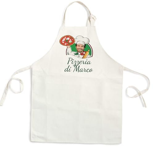 Firebox Personalisierte Pizzeria Schürze mit Gesicht & Text – Küchenschürze mit eigenem Foto – Grillschürze – Geschenkidee für Hobbyköche, Geburtstage, Muttertag & Vatertag