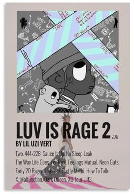 Luv Is Rage 2 Lil Uzi Vert Album-Poster, Wandkunst, Leinwand, Retro-Kunstposter, Hintergrund, Wanddekoration, Bürodekoration, Gemälde für Wohnzimmer, Schlafzimmer, 30 x 45 cm, ungerahmter Stil
