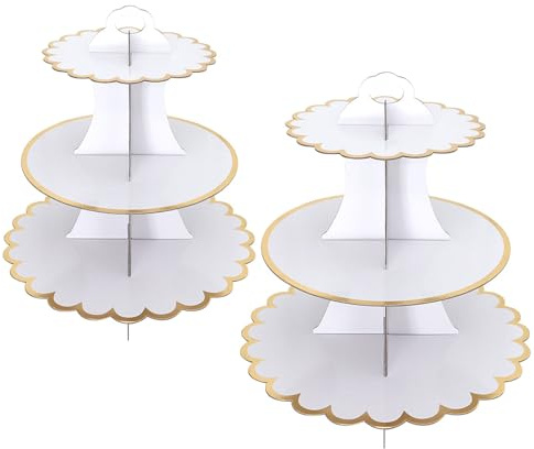 2 Pack 3-Layer Cake Stand Cupcake Stand Disposable Paper Cake Rack Dessert Cupcake Display Tower Birthday Party Supplies for Wedding, Birthday Party, Baby Shower and Graduation (White)