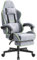 Dowinx Gaming Stuhl Bürostuhl Stoff Tasche Frühling Kissen, Massage Gamer Stuhl Stoff mit Kopfstütze, Ergonomische Bürostuhl mit Fußstütze (Grau und Grün)