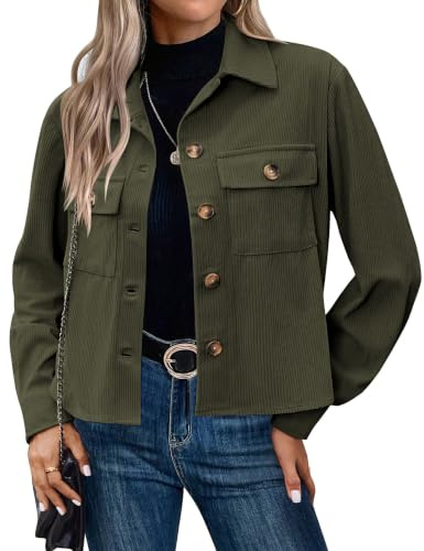 HOTOUCH Women's Jackets Casual Lightweight Jacket Short Bomber Jacket | Button Down, Corduroy, Casual Jacket for Autumn Winter, Cropped Jacket with Pockets