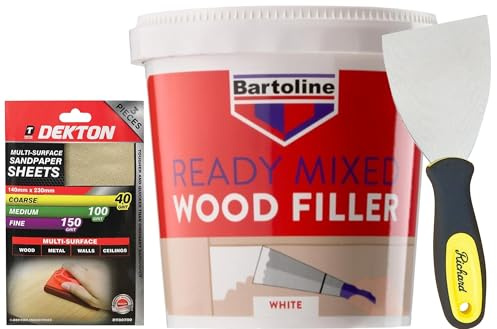 Wood Filler White Ready Mixed 500g + 3 Filling Knife & Sandpaper – Interior & Exterior Wood Putty for Cracks, Holes & Gaps | Fast-Drying, Weather-Resistant & Paintable White Wood Repairs