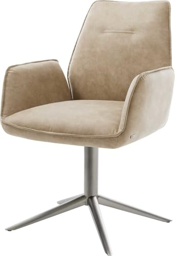 Esszimmerstuhl Zoa-Flex Fußkreuz Graphit Mikrofaser Beige Vintage 360° drehbar Wippfunktion Taschenfederkern