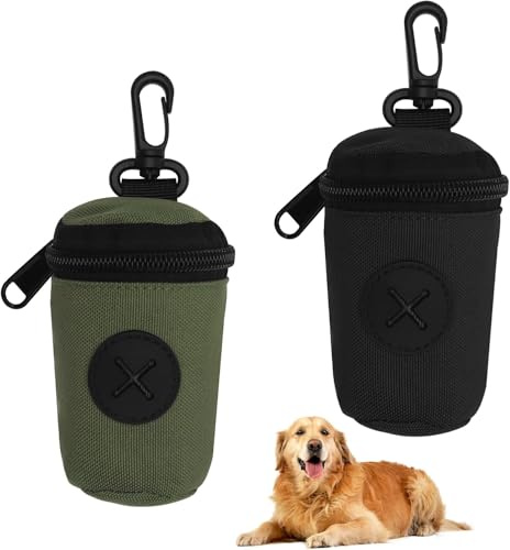 Porta Sacchetti Cane 2 Pezzi, Porta Bustine Cane Cacca, Dispenser Sacchetti per Cani con Moschettone da Guinzaglio