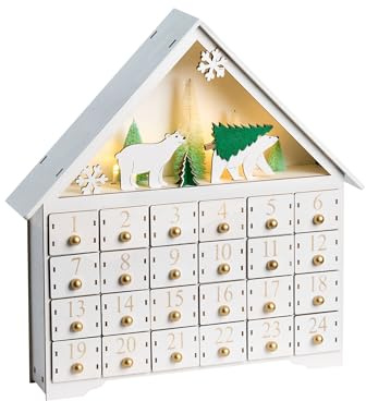 Beliani LED-Weihnachtsdekoration Holzfigur Adventskalender für den Innenbereich weiß Mjosa