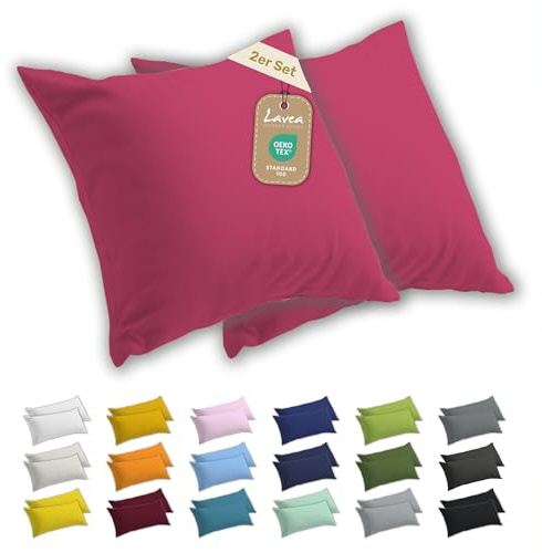 Lavea® 2er Set Kissenbezug 60x60 - Koralle | 100% Baumwolle Jersey – Weiche Kissenhülle & Kopfkissenbezüge, OEKO-TEX® Standard