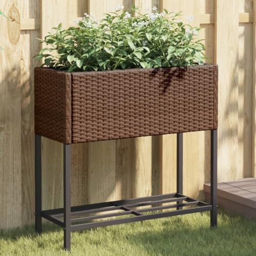 Mokuyary Blumenkasten mit Regal, Braun, Polyrattan, Hochbeet, für Garten, Pflanzgefäß, für Blumen, Sukkulenten, Terrasse, Patio, Balkon