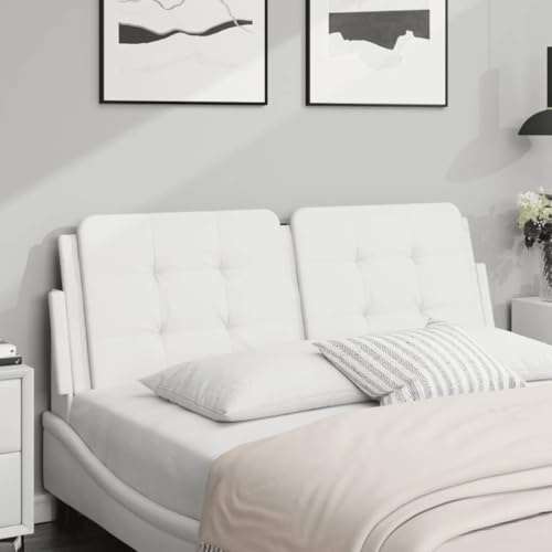 PUGYNBK Kopfteil-Kissen Zadar Weiß 120 cm Kunstleder, Langlebiges Polsterkissen für Bett, Luxuriöses Schaumstoff-Kopfpolster mit Reißverschluss und Klettverschluss, Einfache