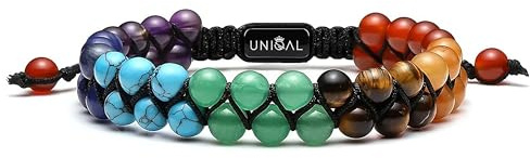 UNIQAL | Damen Perlen Armband 2-reihig 6mm Perlen | Naturstein Edelstein Armband Tigerauge Lapislazuli Hämatit Onyx Lava | Verstellbar | Geschenk Schmuck