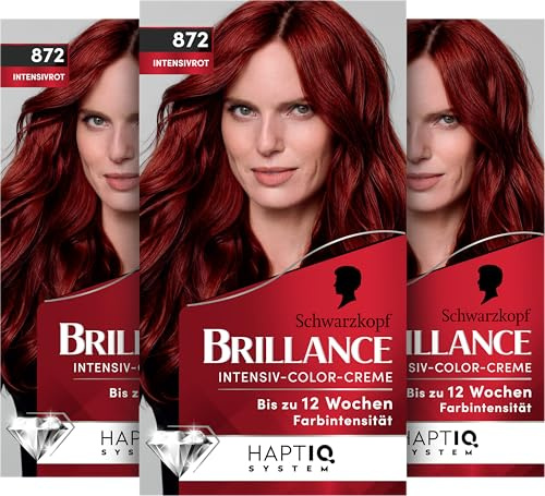 Schwarzkopf Brillance Intensiv-Color-Creme 872 Intensivrot (170 ml) | Permanente Haarfarbe mit 100 % Grauabdeckung, Coloration mit pflegendem Biotin-Komplex für bis zu 12 Wochen Farbintensität