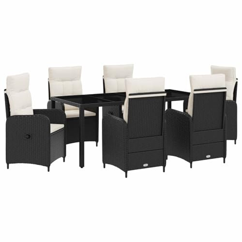 vidaXL Outdoortisch-Set 7 pcs Schwarz und Cremeweiß 190 x 90 x 75 cm, Stilvolles, modernes Essset für draußen, wetterfest, perfekt für Partys im Garten, Balkon oder beim Essen im Freien