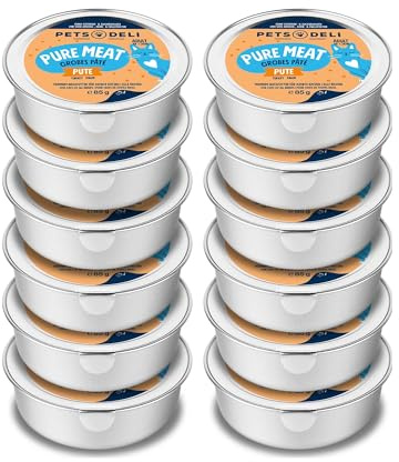 Pets Deli Pure Meat Nassfutter für Katzen mit Pute, 12x85g | Mono-Protein, hoher Fleischanteil, für ausgewachsene Katzen, ohne künstliche Zusätze, ohne Zucker, Premium Qualität