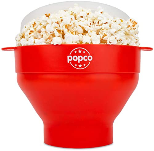 Popco - Máquina de silicona auténtica para hacer palomitas de maíz en el microondas, con asas y sin BPA