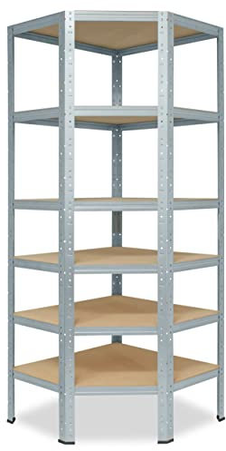 shelfplaza® 200x70x40cm HOME Eckregal Schwerlast verzinkt/Metallregal Eckregal stehend 6 Böden je 145kg Tragkraft/Corner Shelf Schwerlastregal Ecke/Steckregal Schwerlastregal Eckregal