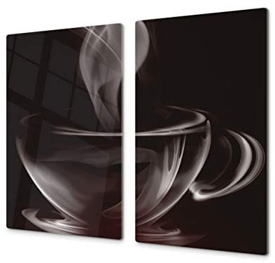 Couvre-plaques de cuisson en VERRE trempé – Protège-plan de travail et planche à pâtisserie – UNE PIÈCE (60x52 cm) ou DEUX PIÈCES (30x52 cm chacune) ; D05 Série Café : Café 6