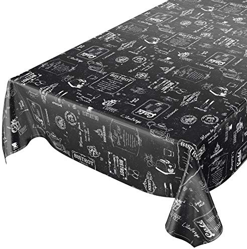 ANRO Wachstuchtischdecke Wachstuch Wachstischdecke Tischdecke abwaschbar Schwarz Bistro Retro Modern 100x140cm eingefasst