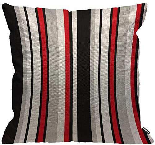 HGOD DESIGNS Kissenbezug Streifen Abstrakt Geometrisch Retro Gestreift Linien Schwarz Weiß Und Rot Kissenhülle Haus Dekorativ Jungen/Mädchen Wohnzimmer Schlafzimmer Sofa Stuhl Kissenbezüge 45X45cm