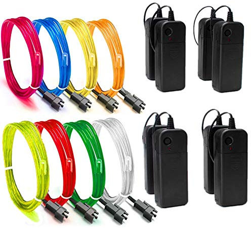 Sunboia Luz de Neón el Alambre con Controlador Box,8x1M EL Wire kit,DIY Resistente al Agua Tiras de LED Líneas de Cables Luminoso Exterior para Fiestas y Decoración de Halloween Navidad