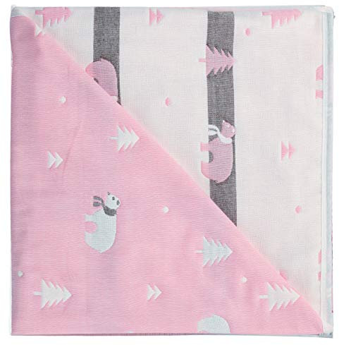 Hayisugar Baby Decke Kuscheldecke, super weich,110x110cm, 100% Baumwolle, 6-lagig, Babydecke, Kinderwagendecke, Einschlagdecke, Kinderdecke,Erstlingsdecke, Pink Eisbär