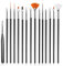 Lot de 15 pinceaux à ongles en acrylique pour nail art - Pour bricolage et usage professionnel - Noir