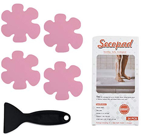 Secopad Anti-Rutsch Aufkleber 24 STK Sicherheitsstreifen für Badewanne, Klebende Sticker mit Premium Schaber für Badewanne, Dusche, Treppe (Rose)