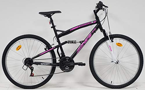 Eden Bikes VTT 26'' Tout Suspendu Femme – Cadre Suspendu – Fourche Télescopique - 18 Vitesses – Freins V-Brake