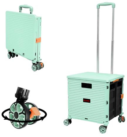 Faltbare Einkaufstrolley-Box auf Rädern mit Deckel, verschleißfester, geräuschloser 360 ° -Drehung und verstellbarem Kofferraumwagen aus Aluminiumlegierung, Tragkraft 45 kg Tragbarer langlebiger