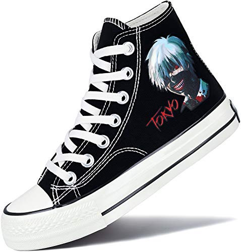 Roffatide Anime Tokyo Ghoul Zapatillas Altas de Lona Zapatos Planos Estampados Zapatos de Skate con Cordones Talla Unisex Negro 38