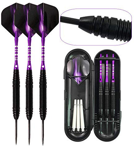 twh TownWarehouse 3er Pack Steeldarts Set 22 Gramm mit Aluminium-Schäften und Flights inkl. Etui, professionelles Metall-Dartspitzen-Set für Turniere (22g)
