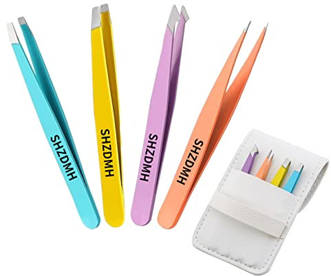 Tweezers Set - Professional Stainless Steel Tweezers for Eyebrows - Great Precision for Facial Hair, Splinter and Ingrown Hair Removal