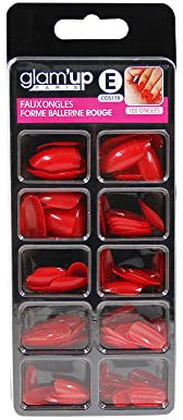 Glam’Up Paris - Faux Ongles - Pleine Couverture - Facile à Utiliser - 100 Pièces - Forme Ballerine - N°178 - Rouge