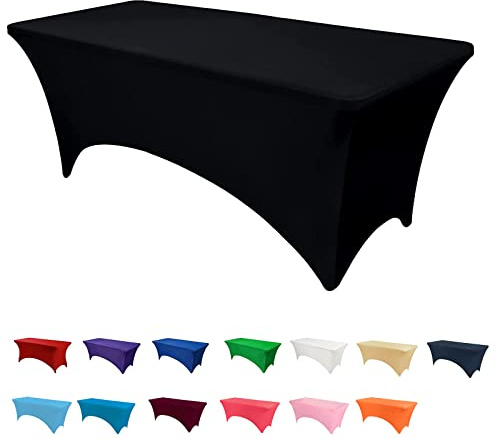 Newthinking Stretch Table Cloth 6FT, Stretchy Table Cover for Craft Table | 1 Pack, 6FT Spandex Table Cloth Black, Washable and Wrinkle Resistant, Market Stall Table Cover, Banquet, Event, Wedding