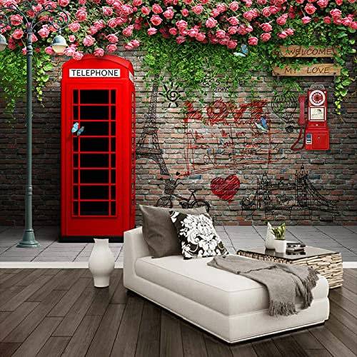 Benutzerdefinierte Fototapete Moderne London Telefonzelle Rose 3D Wandbilder Cafe Restaurant Wohnzimmer Hintergrund Tapeten Dekor,300*210Cm
