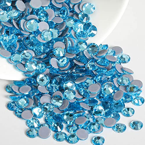 Beadsland 2880 Stück Aquamarin Hotfix Strasssteine, Hitzefix Strasssteine zum Basteln, Hotfix Kristall Runde Edelsteine, Aquamarin (SS10/2.7-2.9mm)