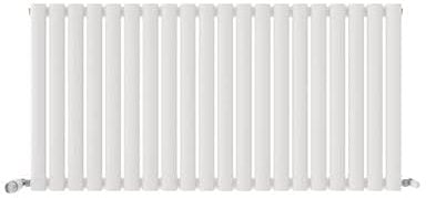Horizontal Single Oval Panel Radiator Matt White 600x1200mm Thermostatic Angled Valve