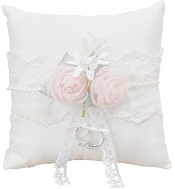 XNSHUN Hochzeit Ringkissen Ehering Kissen Ring Kissen, Weiß Rosa Hochzeit Braut Traukissen Ring Mit Simulationsrose, Heirat Paar Ring Halter Hochzeit Accessoires Für Eheringe Ringe (Stil E)