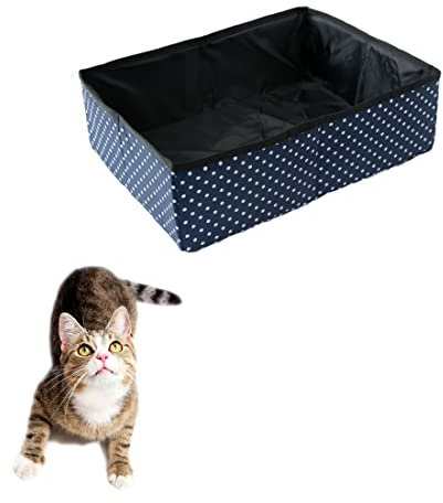 Caja de Arena para Gatos Portátil, Plegable Caja de Arena para Gatos de Viaje, Caja de Arena para Gatos Suave e Impermeable para Interiores, Exteriores, Camping, Azul, 40 * 30cm