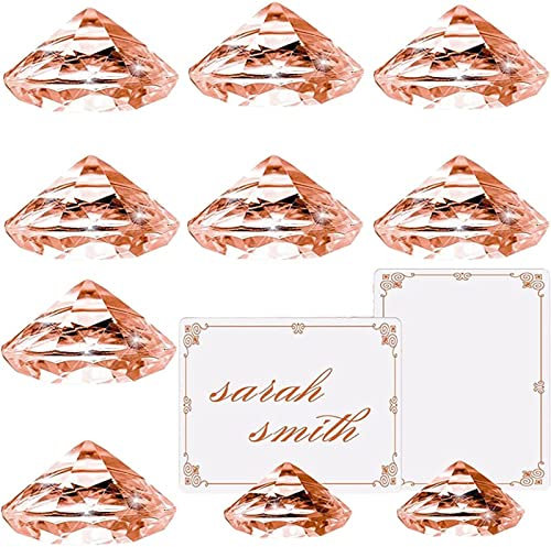 10 Stück Diamant Tischkartenhalter, Tischkartenhalter Acryl, Hochzeit Namenskartenhalter, Kristall Tischkartenständer, Acryl Stabile Kristall Tischkartenhalter, Roségold für Hochzeiten, Party