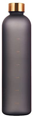 bolukets 1L Sport Trinkflasche mit Zeitmarkierung BPA-frei Wasserflasche Auslaufsicher Kunststoff Sportflasche Ideal für Outdooraktivität Fahrrad, Camping, Yoga, Gym(Schwarz)