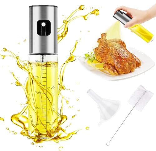 JOPHEK Spray Aceite Cocina, 100ml Pulverizador Aceite Spray Botella Vidrio Acero Inoxidable Vaporizador Aceite de Oliva - Pulverizador de Aceite para Freidora de Aire