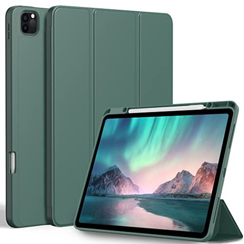 EasyAcc Hülle Kompatibel mit iPad Pro 12.9 Zoll 6./5./4./3 Generation (Modell 2022/2021/2020/2018) mit Stifthalter, TPU Flexible Rückseite mit Standfunktion - Nachtgrün