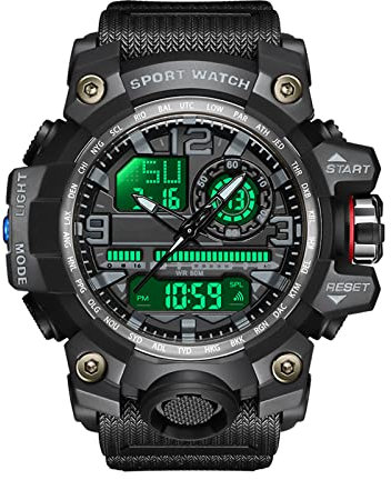 Forrader Herren-Sportuhren, wasserdicht, Militär-Digitaluhr, elektronisch, taktisch, Armee-Uhren für Herren, Multifunktions-Armbanduhren mit Dual-Zeitalarm, Datum, Stoppuhr, Schwarz , Armband