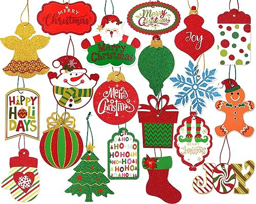 Étiquettes Cadeau Noel-80pcs Étiquettes Cadeau de Noël Paillettes, Noël Cadeau Emballage Étiquette avec Corde Suspendue pour cadeaux de Noël, Étiquette Nom Cadeau Noel, Autocollant Noel 20 Conception