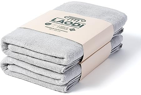 LAODI Premium Duschtuch 2er Set – 70x140 – Antarktis Grau – 100 % Baumwolle – 570 g/m² – Hergestellt in Portugal